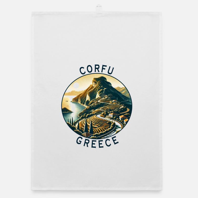 Design de l'île de Corfou en Grèce Torchon bio