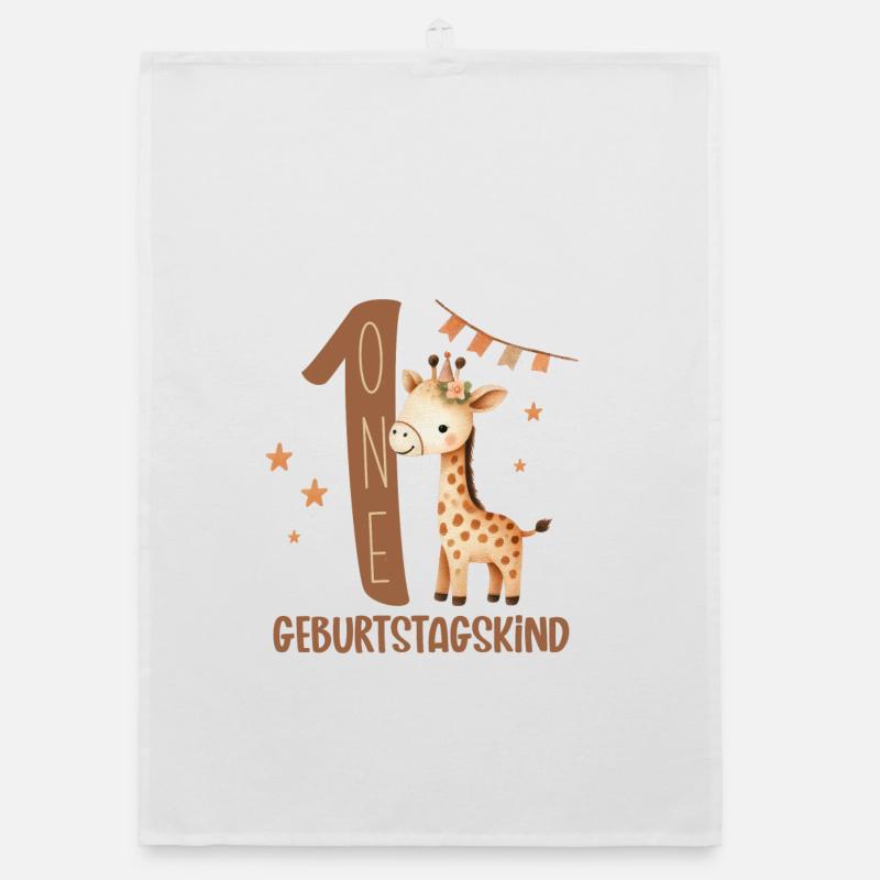 Erstes Geburtstagsgiraffe Design - Organic Geschirrtuch - Weiß