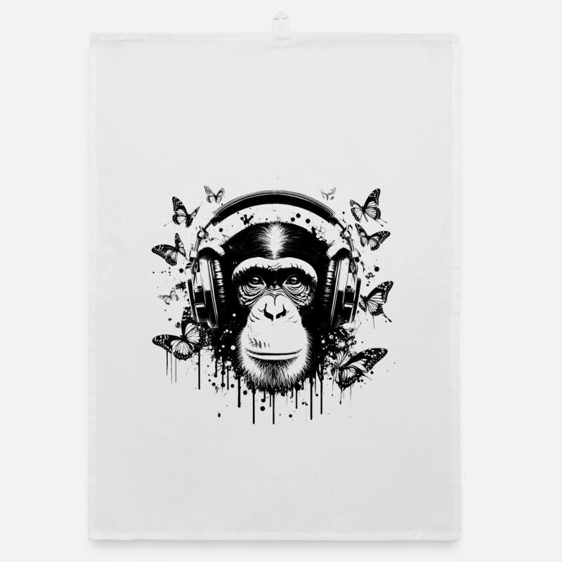 GROOVIN' MONKEY WITH HEADPHONES Organic dish towel
