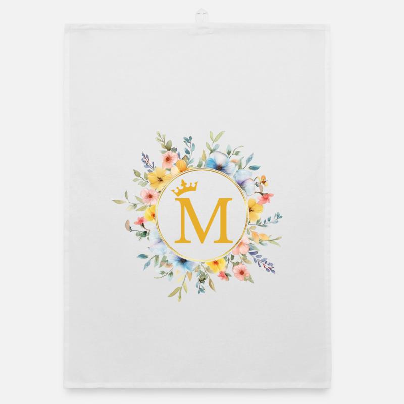 M Monogram, Flower Circle, Personalizable Organic dish towel