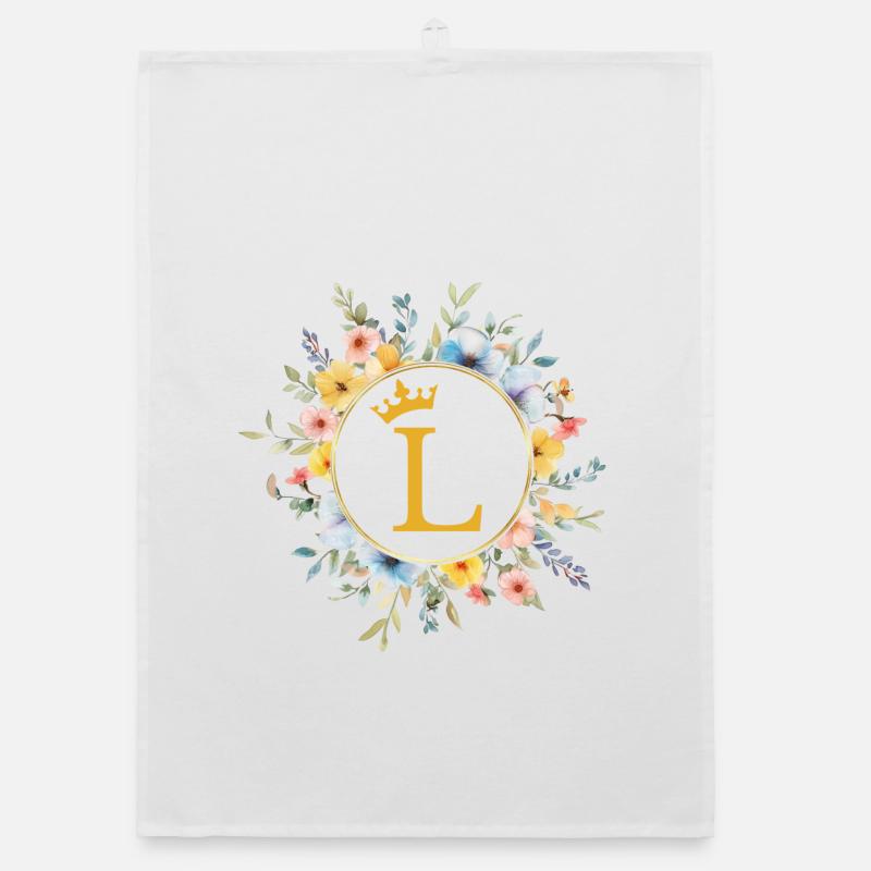 L Monogram, Flower Circle, Personalizable Organic dish towel