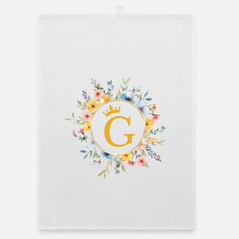 G Monogram, Flower Circle, Personalizable Organic dish towel