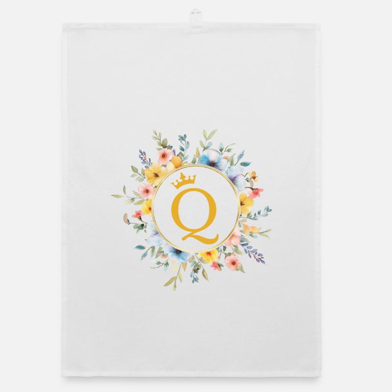 Q Monogram, Flower Circle, Personalizable Organic dish towel