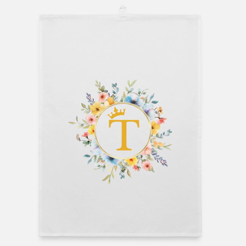 T Monogram, Flower Circle, Personalizable Organic dish towel