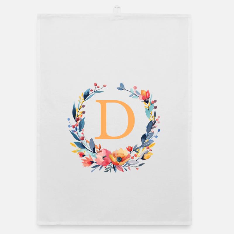 D Monogram, Flower Wreath, Personalizable Organic dish towel