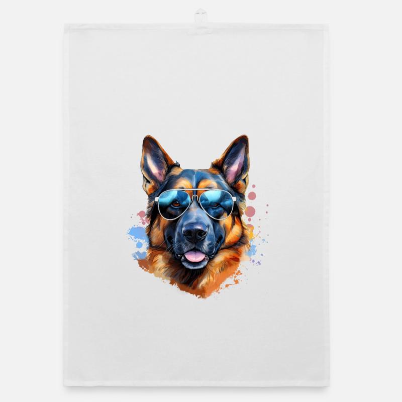 German Shepherd with sunglasses Organic dish towel