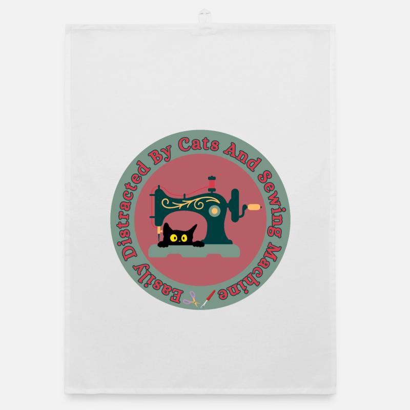 Chat à la machine à coudre rétro Torchon bio