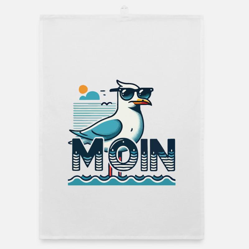 Moin - North German, Low German with a cool seagull Organic dish towel