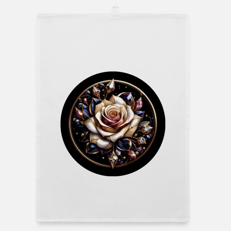 Rose im Diamantkranz - Rose Diamant Edelstein - Organic Geschirrtuch - Weiß