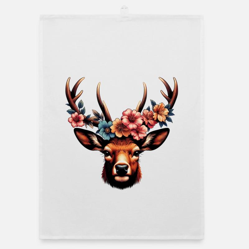 Hirsch mit Blumen Organic Geschirrtuch