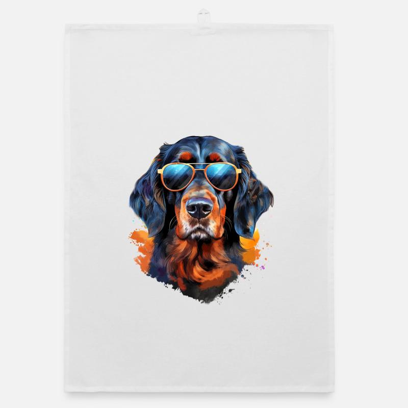 Gordon Setter avec lunettes de soleil - Torchon bio - blanc