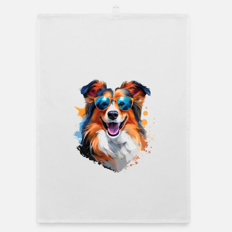 Sheltie with sunglasses Organic dish towel