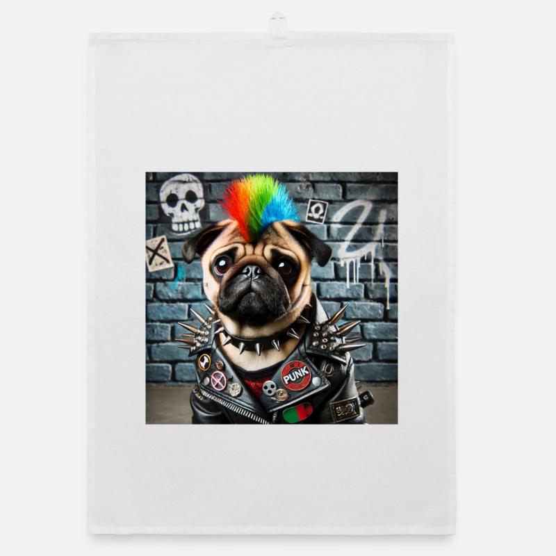 Punk Mops mit Regenbogenmähne Organic Geschirrtuch