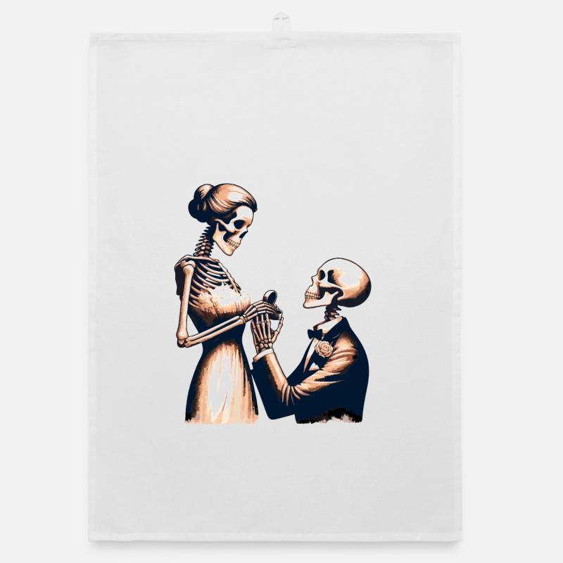 Conception de parodie de squelette de mariage - Torchon bio - blanc
