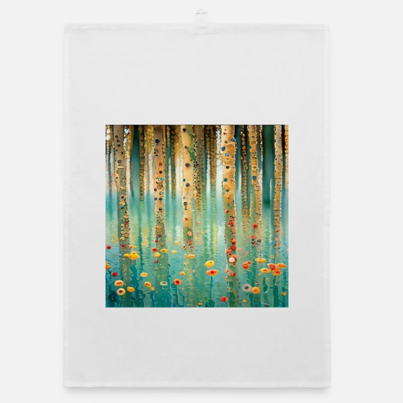 Forêt abstraite de fleurs et reflets Torchon bio