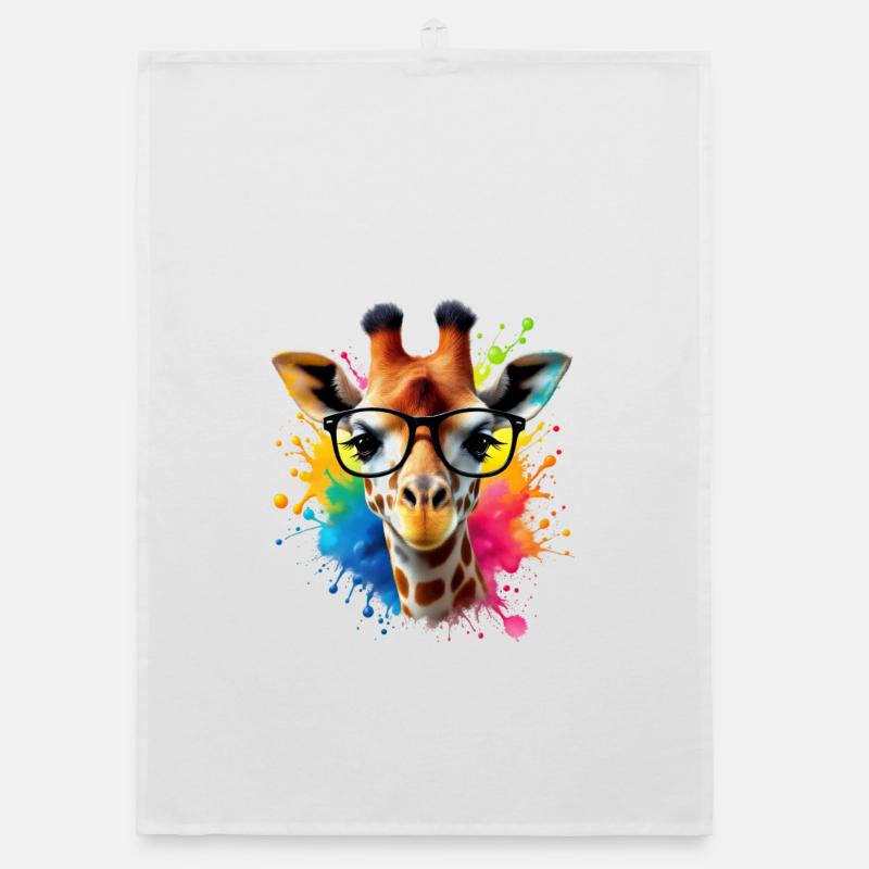 Coole Giraffe mit Brille in bunter Splash Art - Organic Geschirrtuch - Weiß