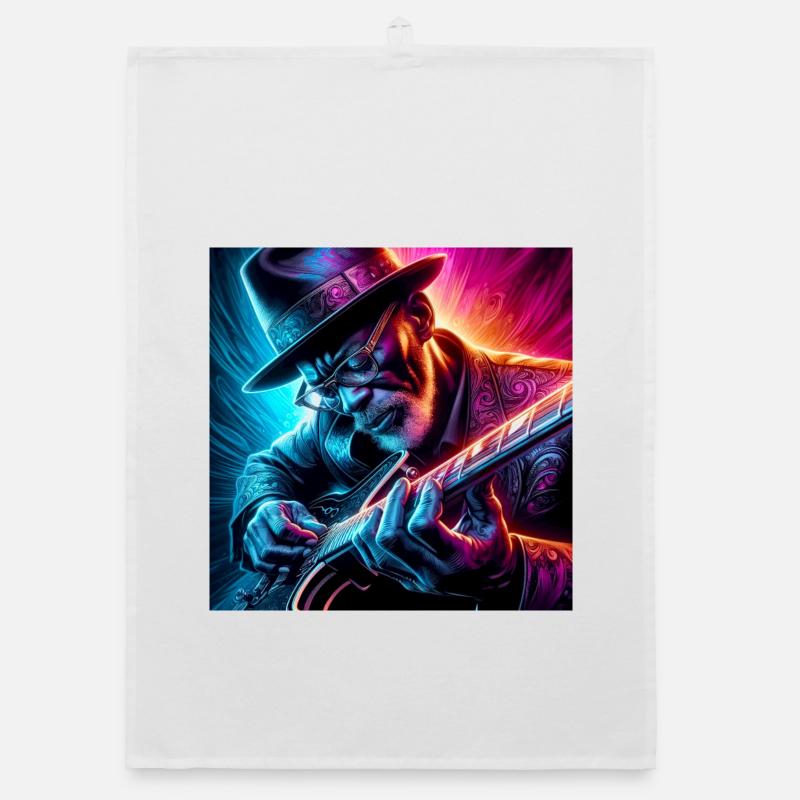 Retro Neon Effekte Gitarrist Organic Geschirrtuch