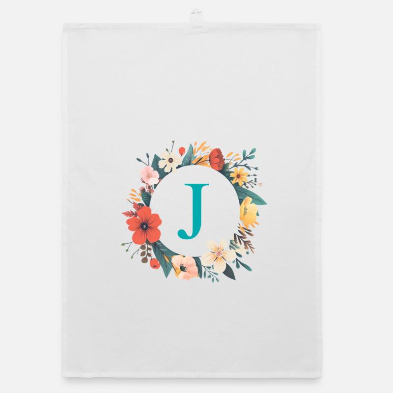 J Monogram, Flower Wreath, Personalizable Organic dish towel