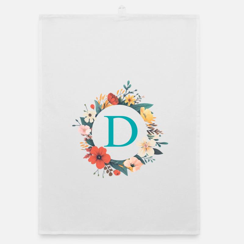 D Monogram, Flower Wreath, Personalizable Organic dish towel
