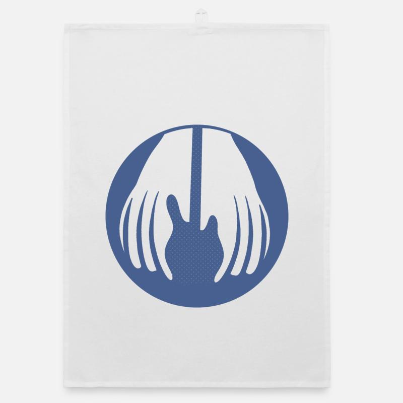 Guitar being held by two hands in this fun optical Organic dish towel