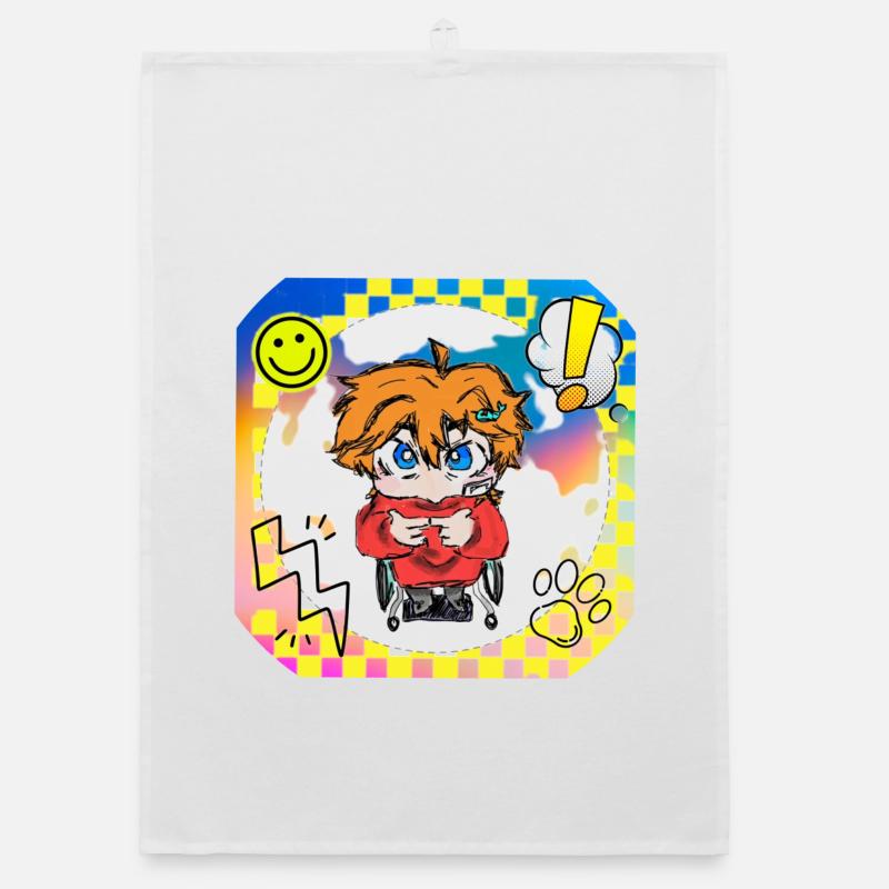 Bunter Popart Rollstuhlheld - Organic Geschirrtuch - Weiß