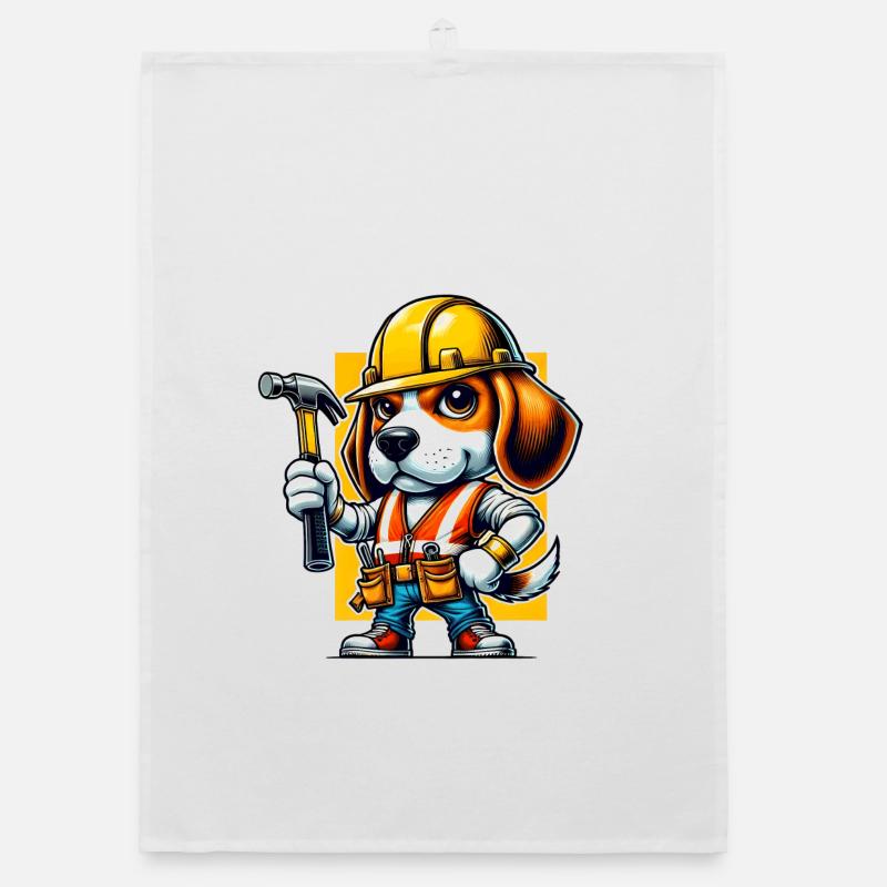Beagle construction worker Organic dish towel