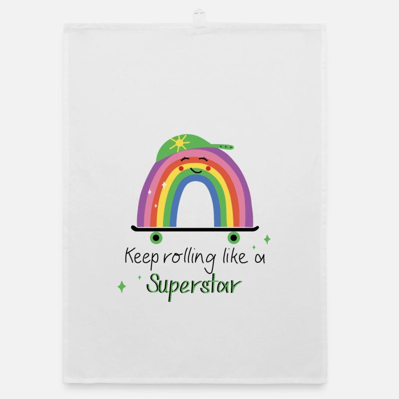 Keep Rolling Like a Superstar - Rainbow Skate Organic dish towel