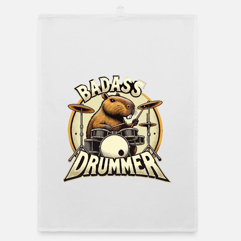 Badass Drummer Capybara cool gift Organic dish towel