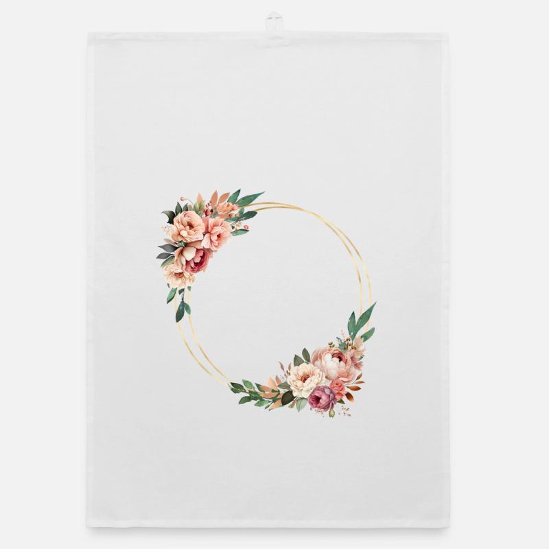 Rustic flower wreath, customizable Organic dish towel