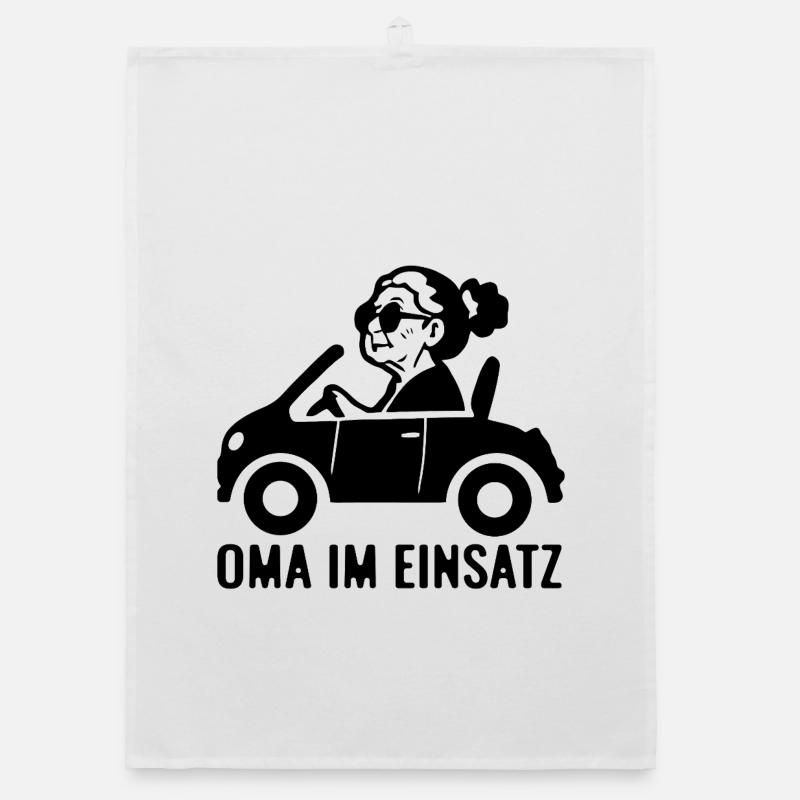 Oma im Einsatz Auto - Organic Geschirrtuch - Weiß