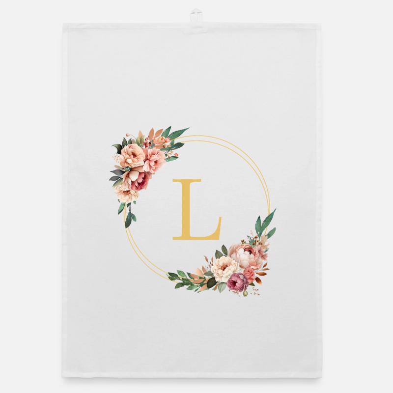L Monogram, Flower Wreath, Personalizable Organic dish towel