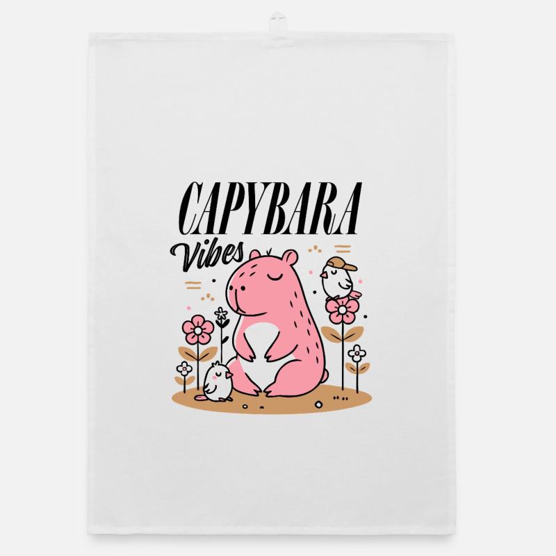 Relaxed capybara with friends Organic dish towel