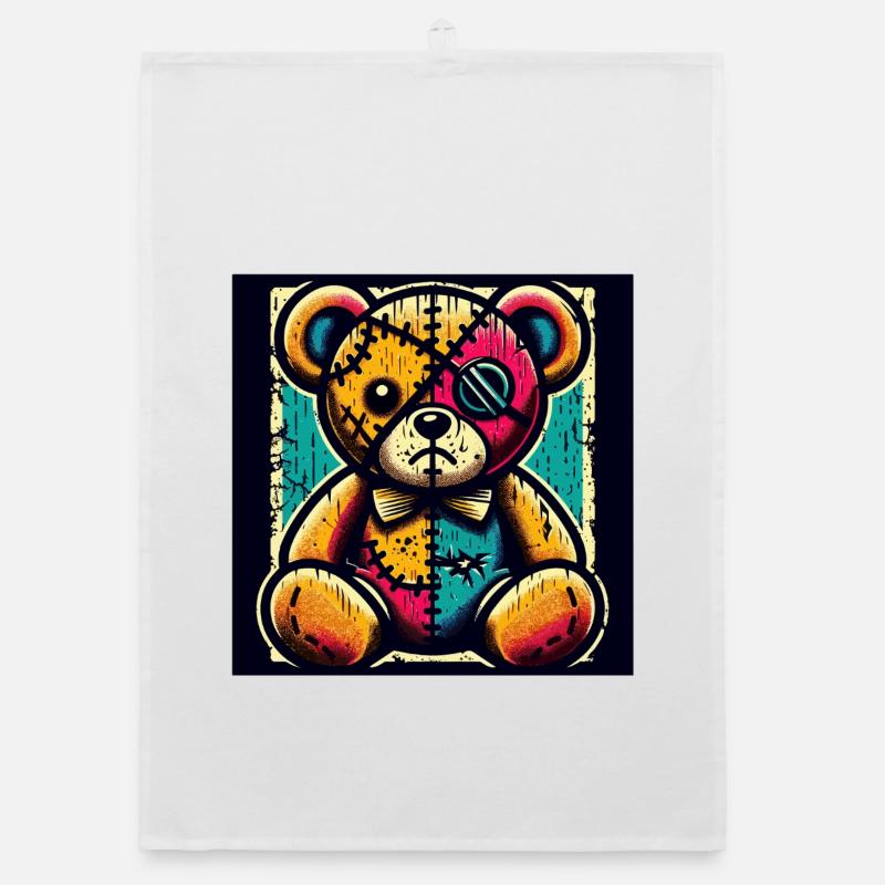 Patchwork Bärenkunst mit Vintage-Charme Organic Geschirrtuch