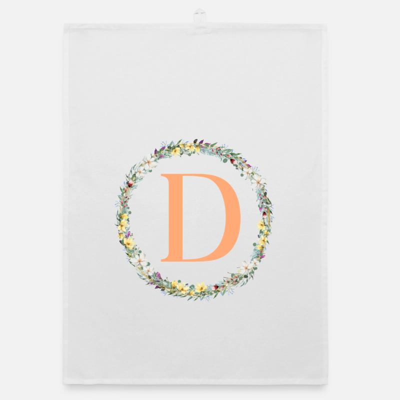 D Monogram, Flower Wreath, Personalizable Organic dish towel