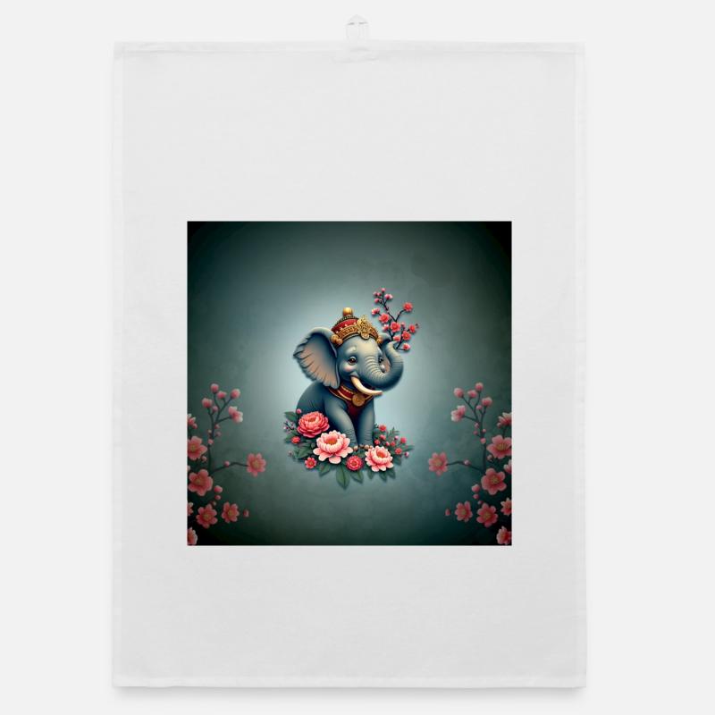Éléphant dans une mer de fleurs. Torchon bio