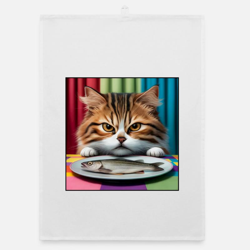 Cat with fish Organic dish towel