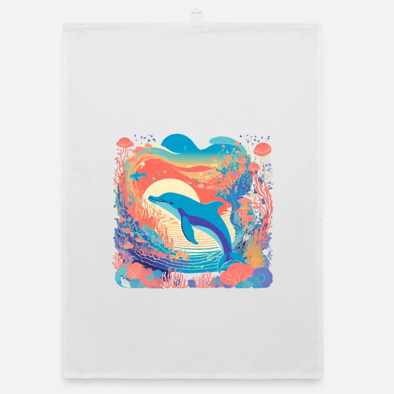 Underwater Rainbow Dolphin Organic dish towel