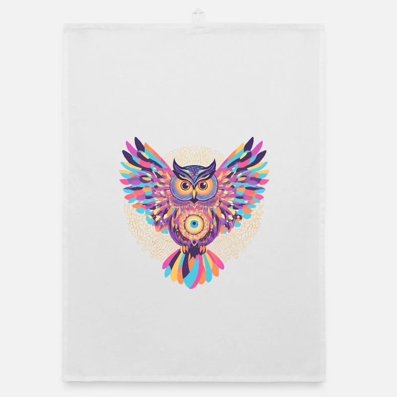 Regenbogenmandala-Eule Organic Geschirrtuch