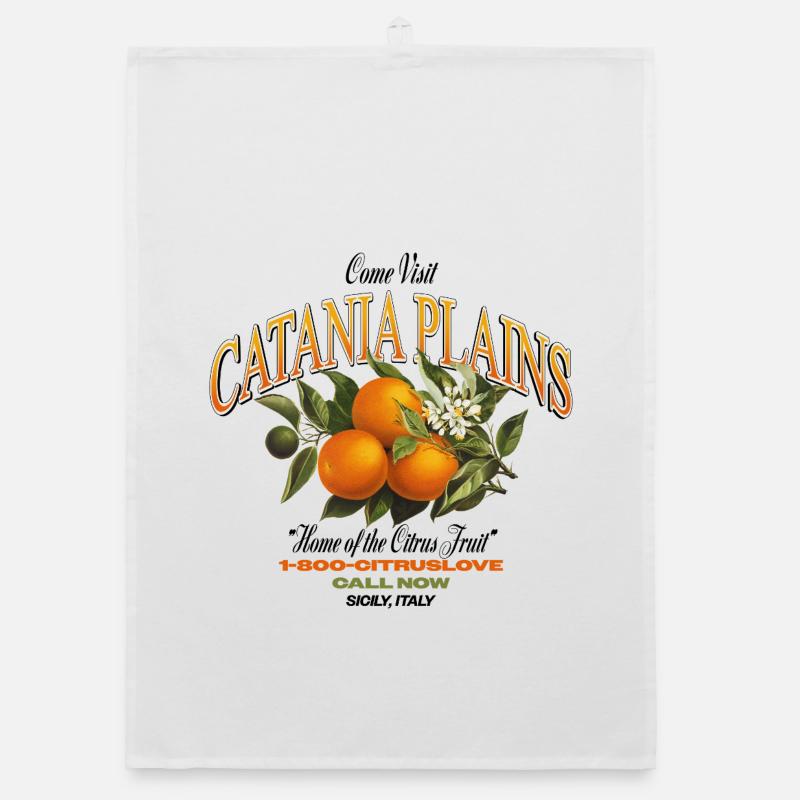 Plaines de Catane Design d’agrumes - Torchon bio - blanc