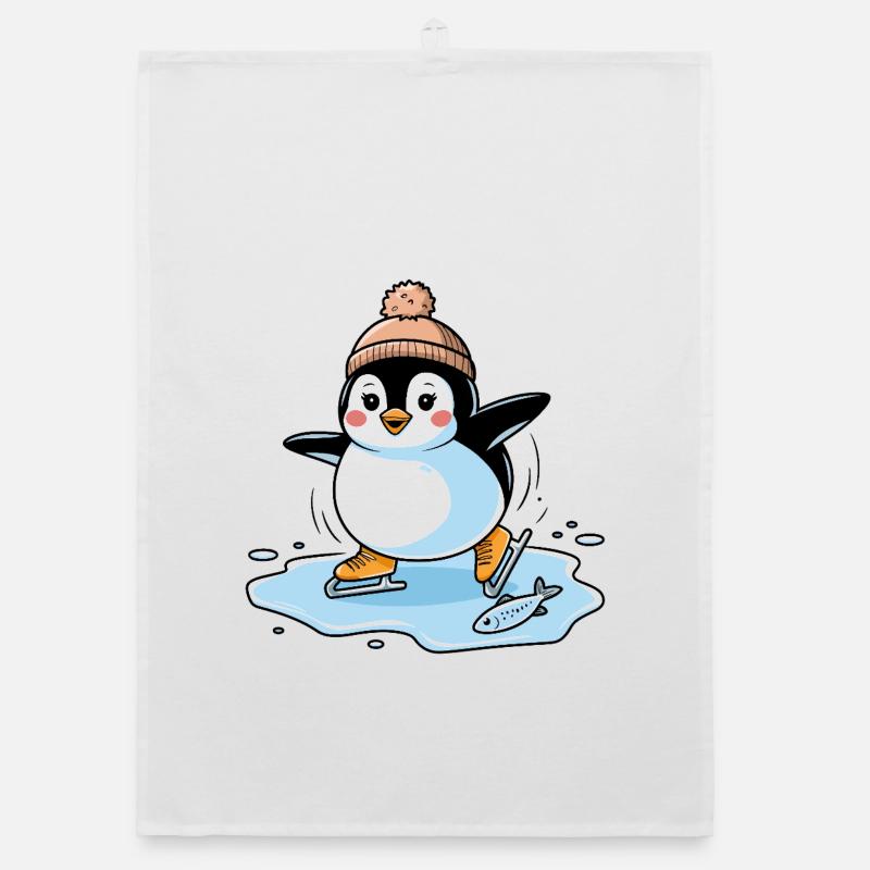 Schlittschuh-Pinguin - Organic Geschirrtuch - Weiß
