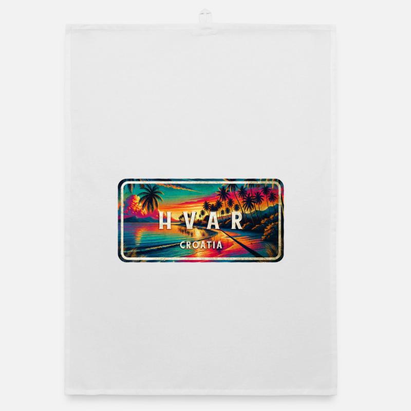 Hvar Croatia Sunset Design Organic dish towel