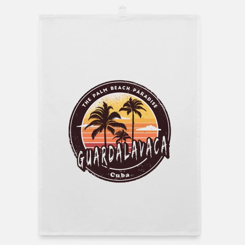 Guardalavaca palm trees and beach design Organic dish towel