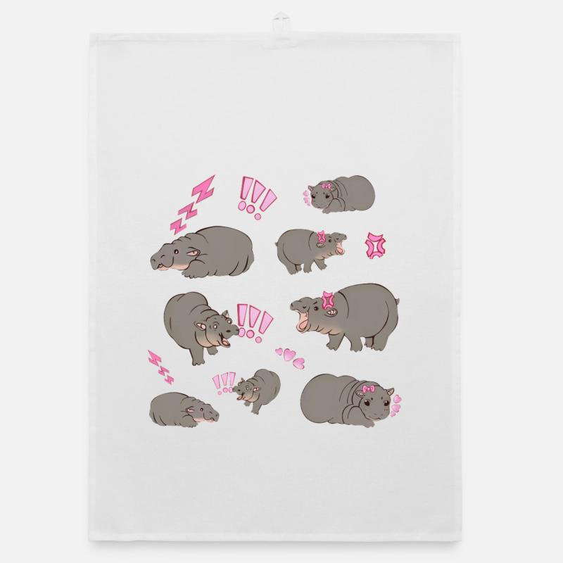 Mignon petit hippopotame nain / bébé hippopotame - Torchon bio - blanc