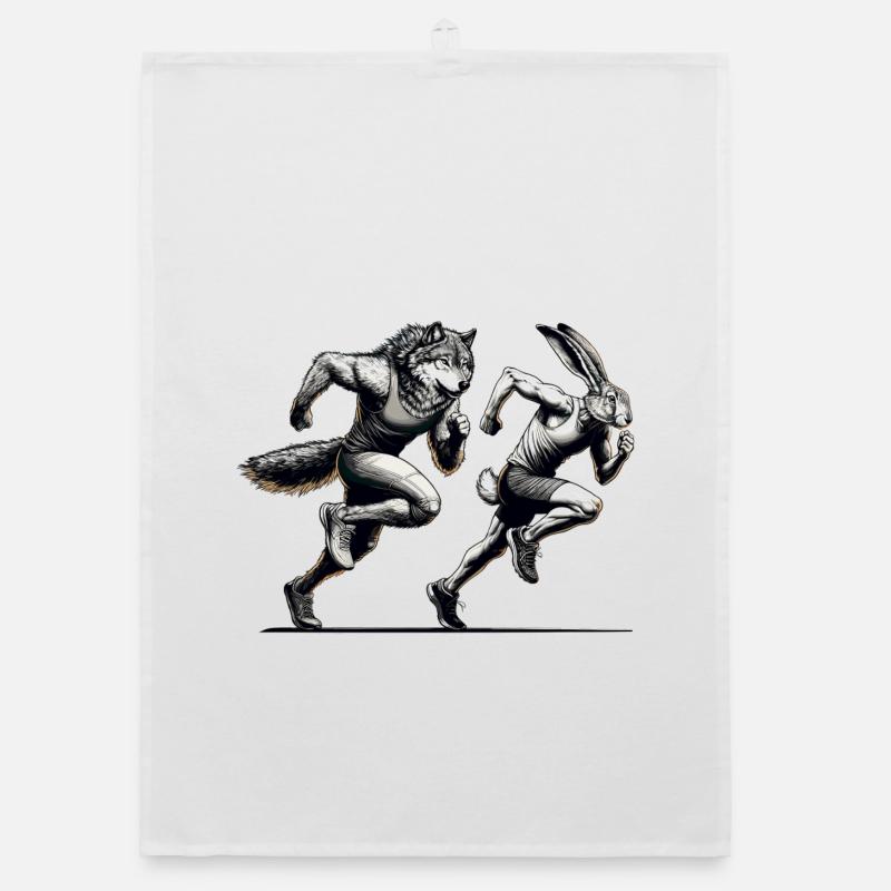 Competition Rabbit and Wolf Race Sprint Gift Organic dish towel