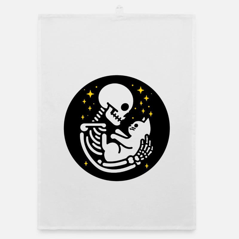 Skeleton with cat Organic dish towel
