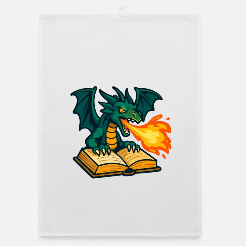 Fire Dragon Book Magic Organic dish towel