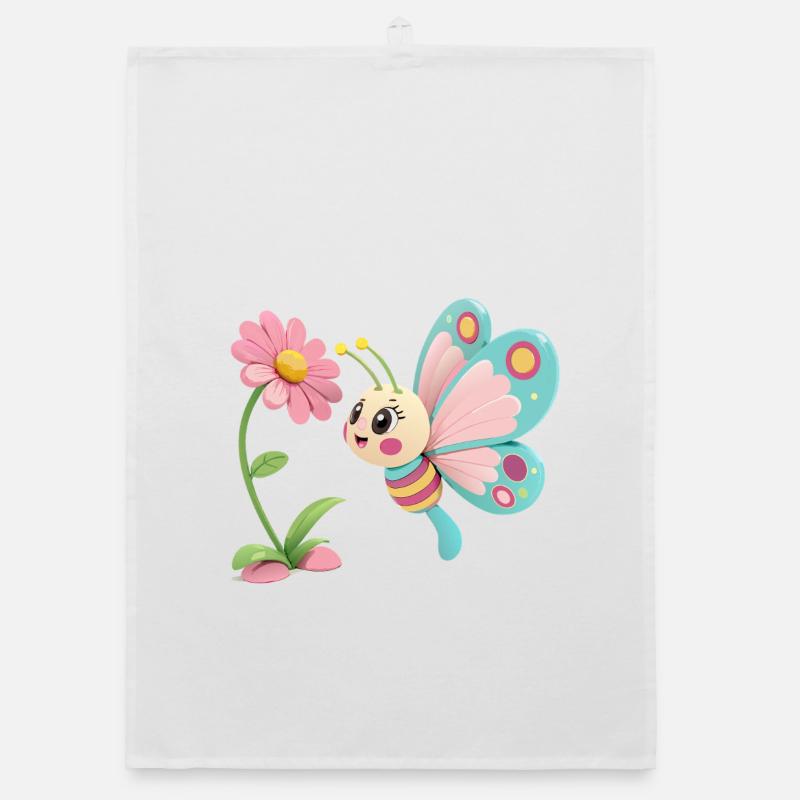 Fröhlicher Schmetterling vor einer Blume Organic Geschirrtuch