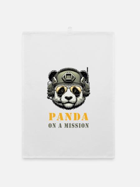 Panda in Mission / Military - Organic dish towel - white - Front
