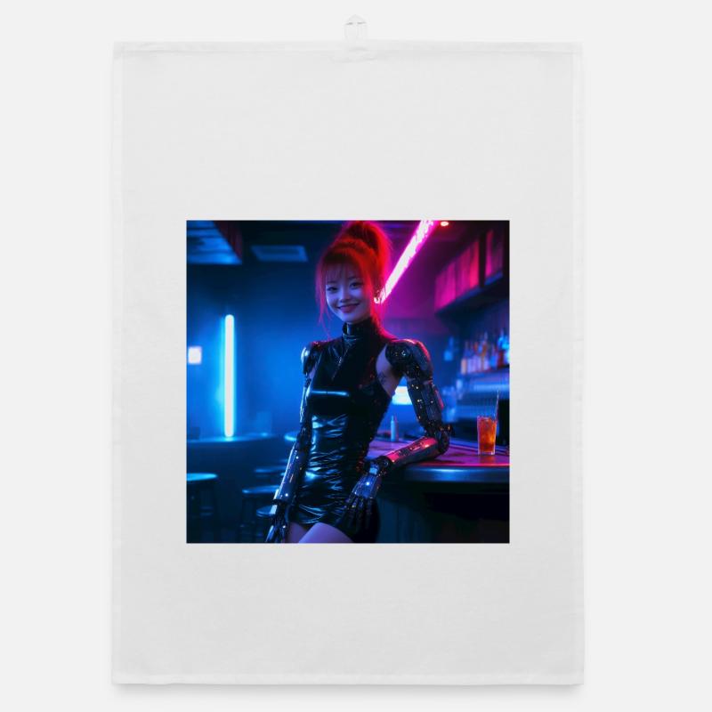 N-dless Nights: Cyberpunk-Mädchen in einer Bar Organic Geschirrtuch