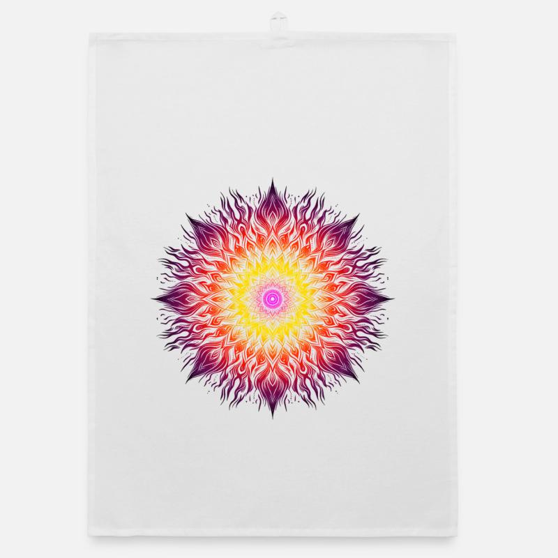 Psychedelisches Feuer-Mandala - Organic Geschirrtuch - Weiß